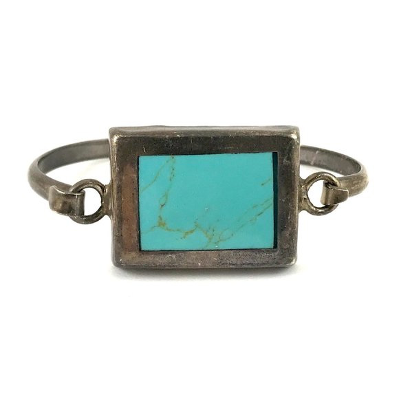 Vintage Sterling Silver 925 Mexico Turquoise Hook Bracelet - Picture 1 of 3